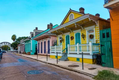 Colorful one-story wooden homes in the French Quarter, New Orleans, Louisiana