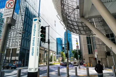Outdoor entrance to Salesforce Transit Center in San Francisco, California