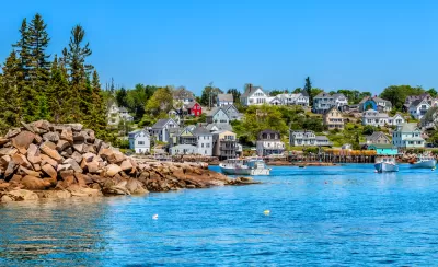 Colorful waterfront homes in Maine finshing village