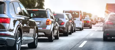 View of cars in traffic jam from behind