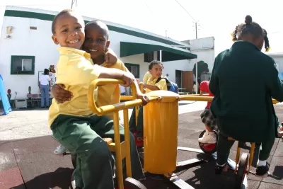 Children playing in a Los Angeles schoolyard