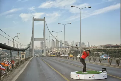 Tiger Woods on a bridge