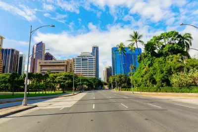 Empty street view in downtown Honolulu, Hawaii.