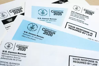 Close-up of a pile of Census 2020 forms