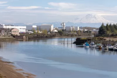 View of Duwamish River with Seattle and Mount Rainier in background