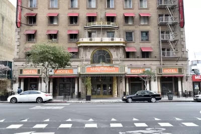 Front of Cecil Hotel, downtown Los Angeles
