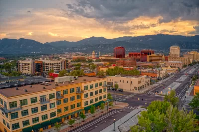 Aerial view of COlorado Springs, Colorado at dusk