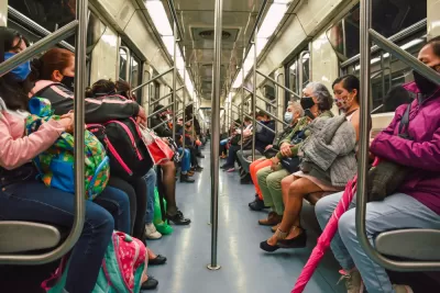 Passengers on a women's only subway car in Mexico City, Mexico