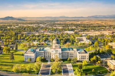 Aerial view of Montana state capitol building in Helena, Montana