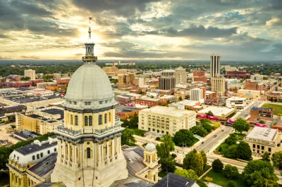 Illinois State Capitol dome and city in Springfield, Illinois
