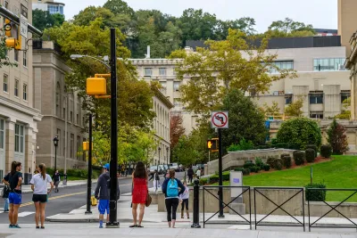 Pedestrians in a crosswalk in Pittsburgh, Pennsylvania.