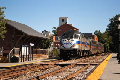 MARC train going through the Gaithersburg, Maryland train station