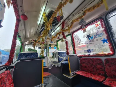 Festively decorated holiday train in Sydney, Australia.