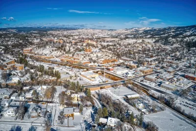 Aerial of Hot Springs, South Dakota in winter.