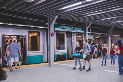 People on subway platform in Boston, Massachusetts.