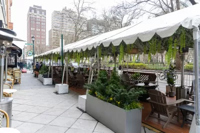 Covered outdoor dining patio on street in Philadelphia, Pennsylvania