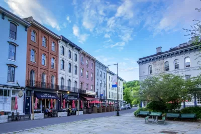 Downtown Kingston, New York with historic four-story buildings