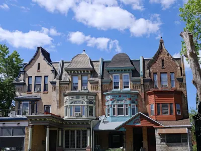 Row of ornate brick houses in Philadelphia, Pennsylvania.