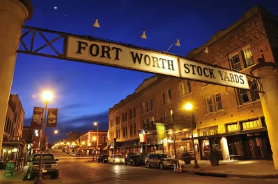 Fort Worth Stockyards sign at night 
