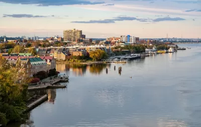 Aerial view of Alexandria, Virginia from over Potomac River