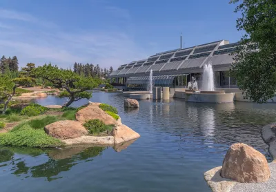 Exterior of the Tillman Water Reclamation Plant which is adjacent to Suiho-En, a public Japanese garden in Van Nuys, CA.