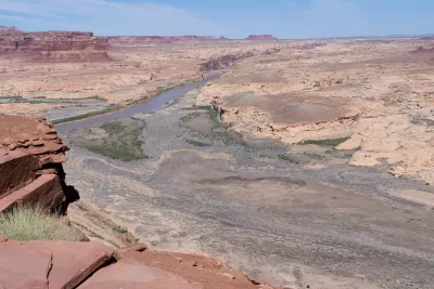 A dried up section of the Colorado River at on the Colorado River at Lake Powell 's Hite Bridge Crossing.