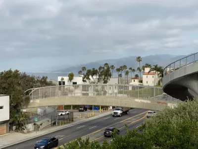 Pedestrian bridge over the Pacific Coast Highway in Santa Monica, California