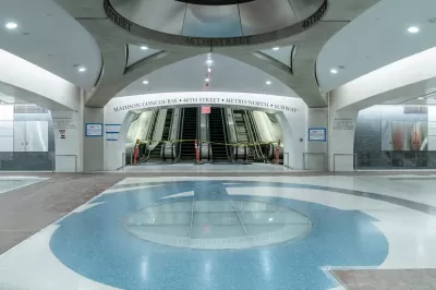 View of empty concourse at Grand Central Madison train station in New York City