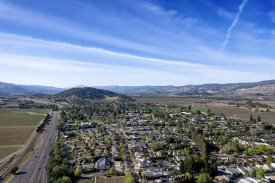 Aerial view of Yountville, California in Napa County