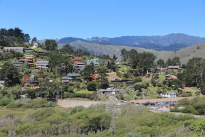 Houses on green hillside in Marin County, California