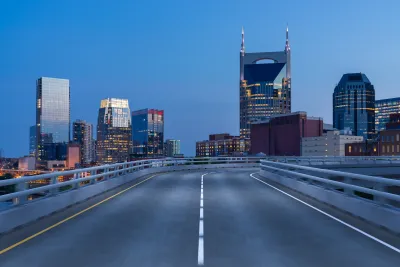 A highway with the Nashville skyline visible.