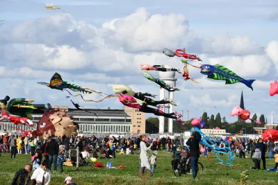 Unique kites up to 40 meters long provided a flying spectacle above Tempelhofer Feld, Berlin, Germany.