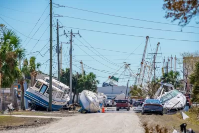 Boats in the street in Ft. Myers, Florida after Hurricane Ian storm surge