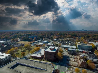 Aerial view of Decatur, Georgia with cloudy sky