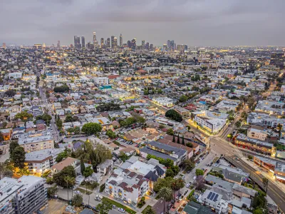Aerial view of downtown Los Angeles from Rampart Village neighborhood.