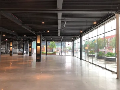 Vacant first floor with concrete floor of office building in New York City.