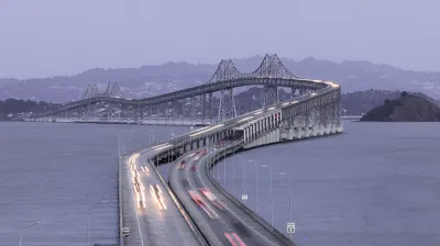 Richmond-San Rafael Bridge in Bay Area at dusk.