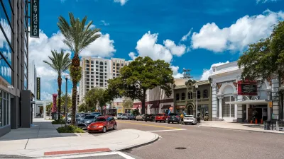 Central Avenue commercial street with diagonal parking in St. Petersburg, Florida.