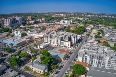 Aerial of downtown San Marcos, Texas.