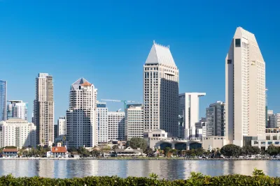View of downtown San Diego high-rises from water.