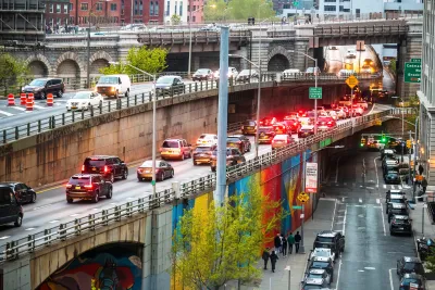 A traffic jam on the Brooklyn Queens Expressway.