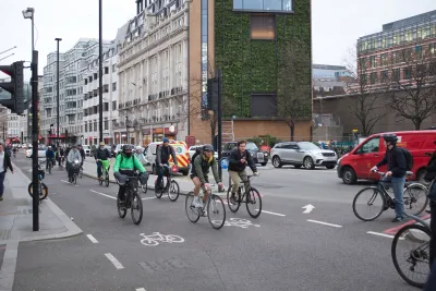 Busy bike lane in London, England.