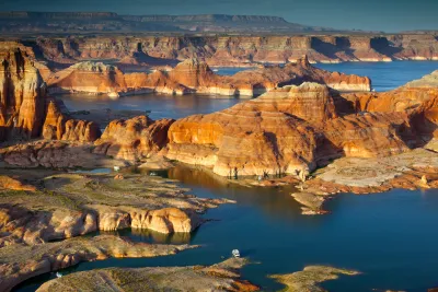 An aerial photo of Lake Powell. 