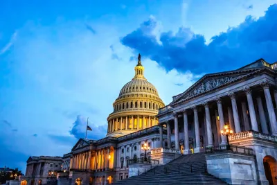 U.S. Capitol dome at dusk.