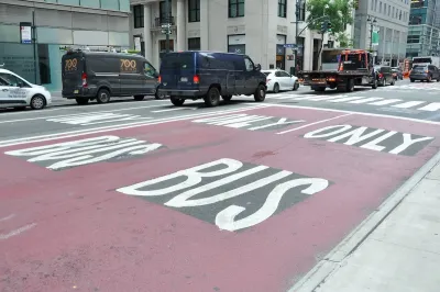A painted bus lane in NYC.