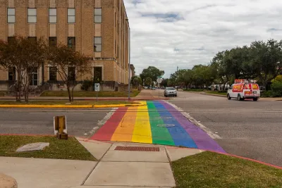 Rainbow crosswalk in Galveston, Texas.