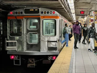 A Broad Street Line spur train unloads passengers at the Girard Avenue stop on its way to Chinatown in Philadelphia, Pennsylvania.