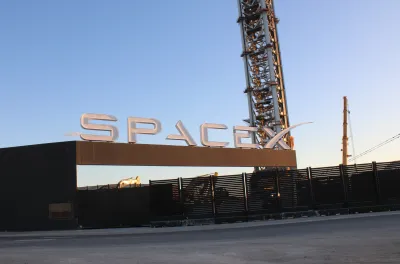 A SpaceX sign in Brownsville, Texas.