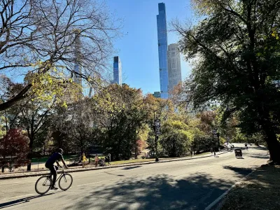 People bike and ride in carriages around Central Park's loop.