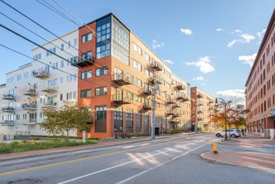 Modern mid-rise apartment building in Portland, Maine.